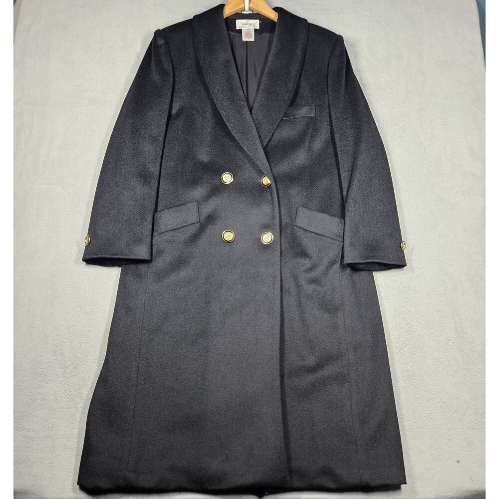 Worthington Overcoat Womens 12 Petite Wool Blend Black Double Breasted Trench